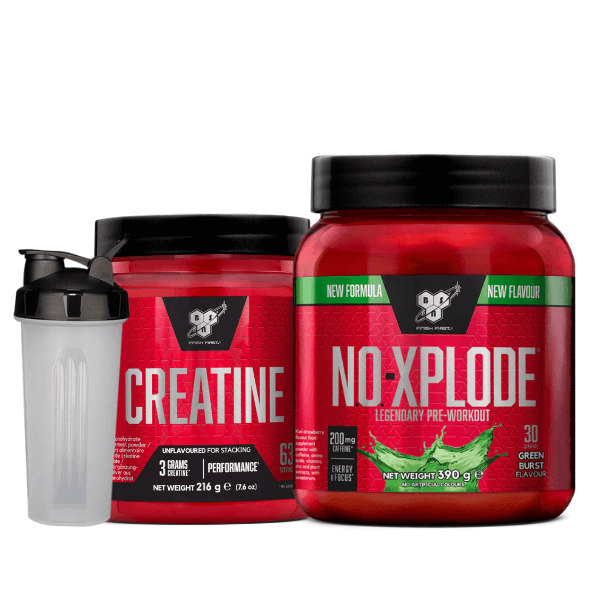 BSN Bundle: N.O.‑XPLODE Pre‑Workout + DNA Creatine + Shaker